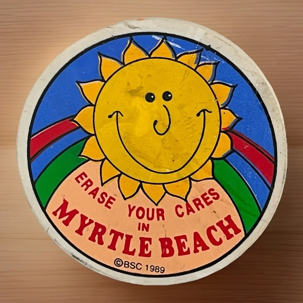 1989 Myrtle Beach ERASER Vintage Souvenir Collectible Erase Your Cares Sun 2